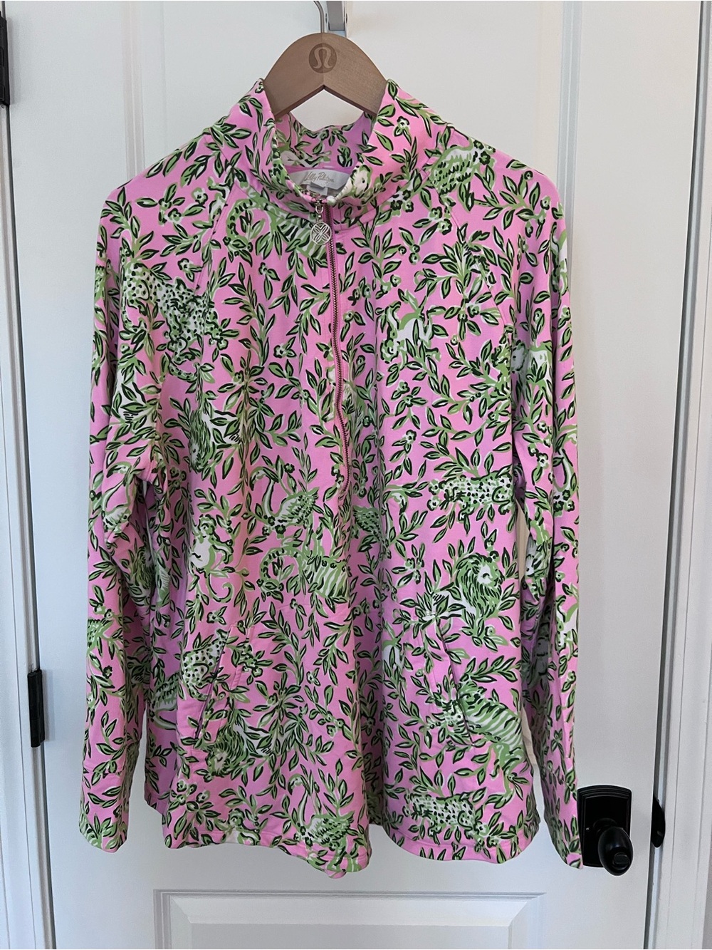 Lilly Pulitzer Quarter Zip Popover Pink & Green Print Size XXL EUC